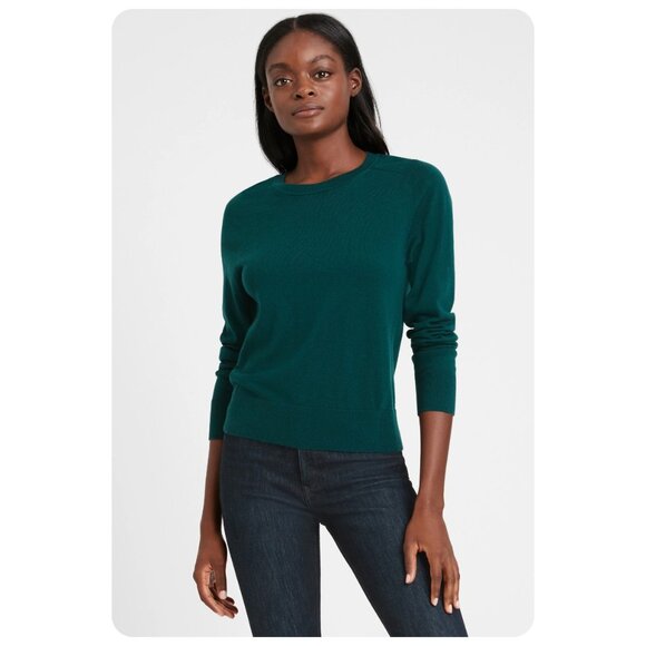 NWT Banana Republic Washable Merino Glen Green Crew-Neck Sweater sz M - Picture 1 of 4